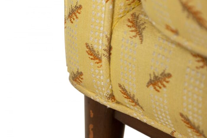 paul mccobb for directional american mid century yellow patterned fabric and walnut lounge armchair 7804