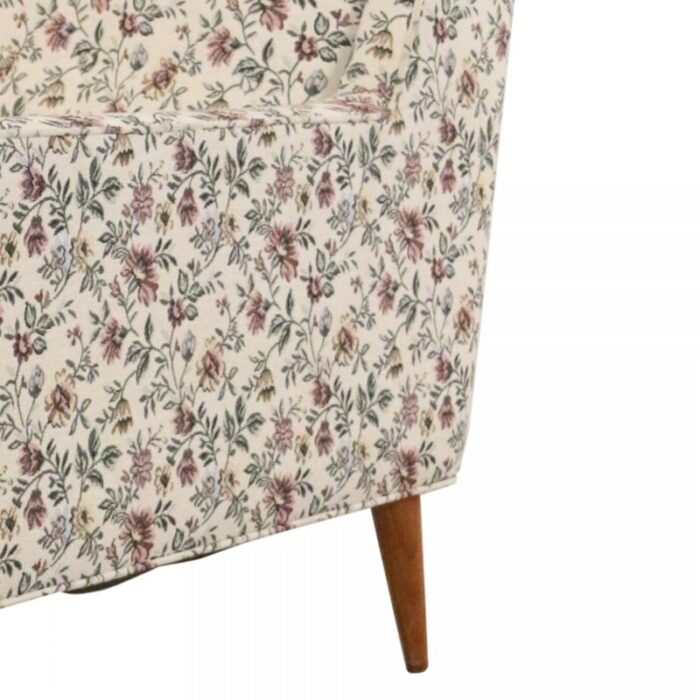 paul mccobb style mid century modern beige floral upholstered loungearmchair 5355