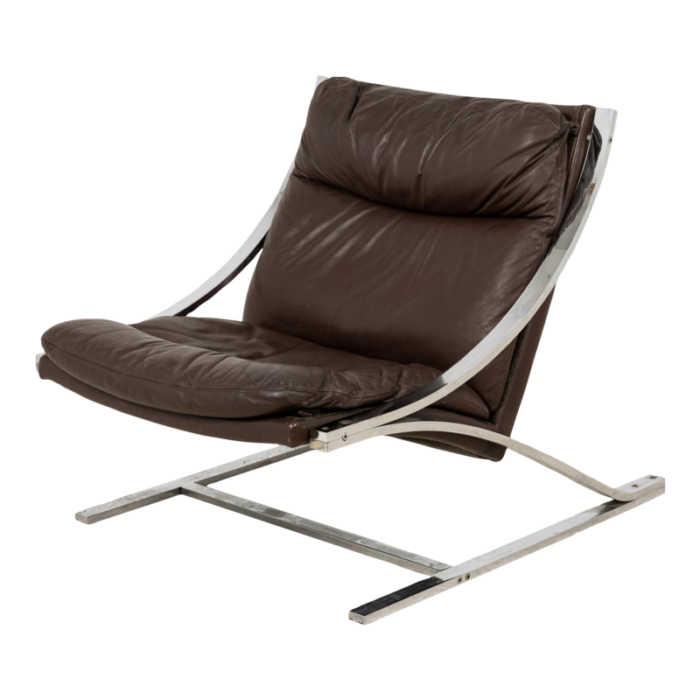 paul tuttle for strassel mid century zeta brown leather cantilever chrome spring lounge chair 7064