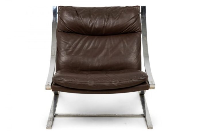 paul tuttle for strassel mid century zeta brown leather cantilever chrome spring lounge chair 7264