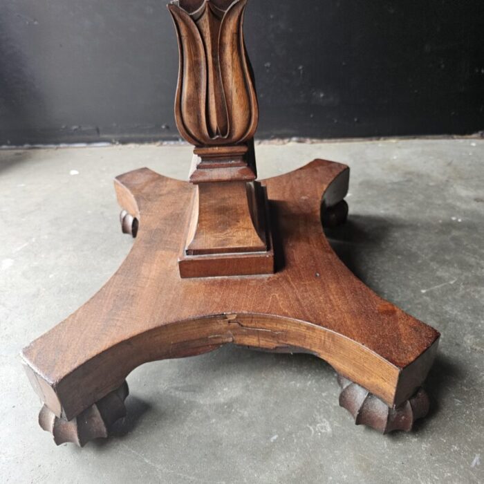 period federal carved drop leaf sewing stand with barrel drawer 1840s 4773