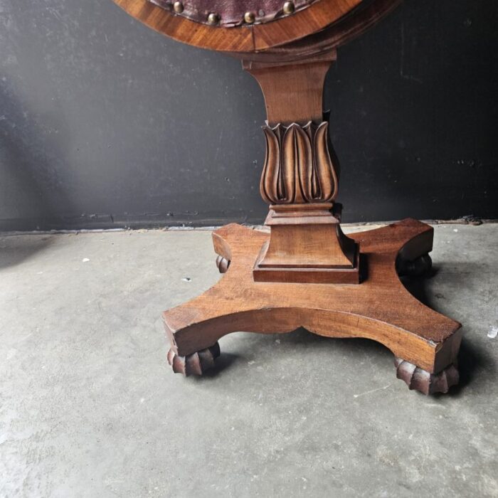 period federal carved drop leaf sewing stand with barrel drawer 1840s 7853