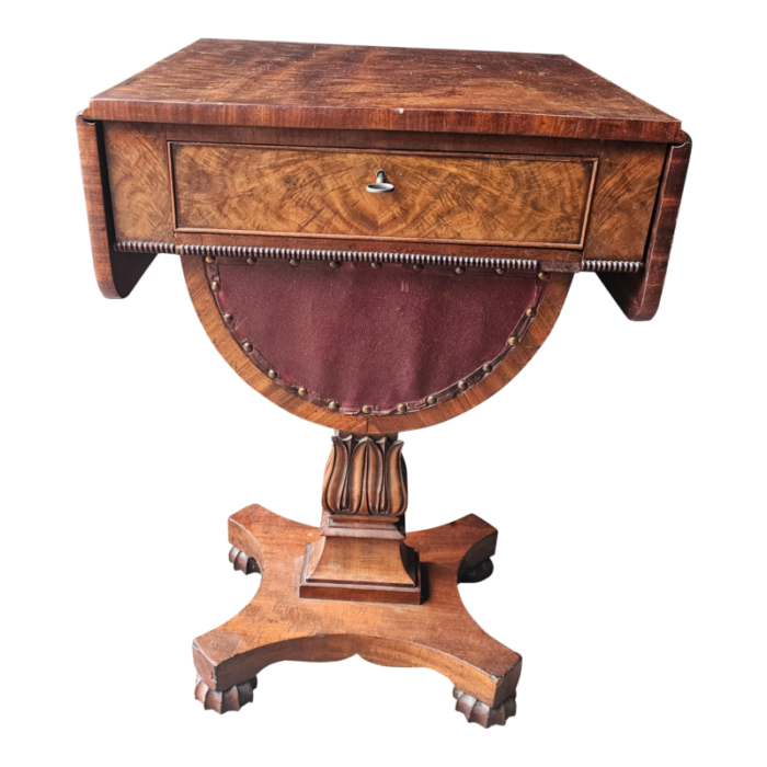 period federal carved drop leaf sewing stand with barrel drawer 1840s 8800