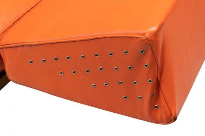 peter hvidt mid century danish expandable wood frame orange vinyl upholstered sleeper settee 9328