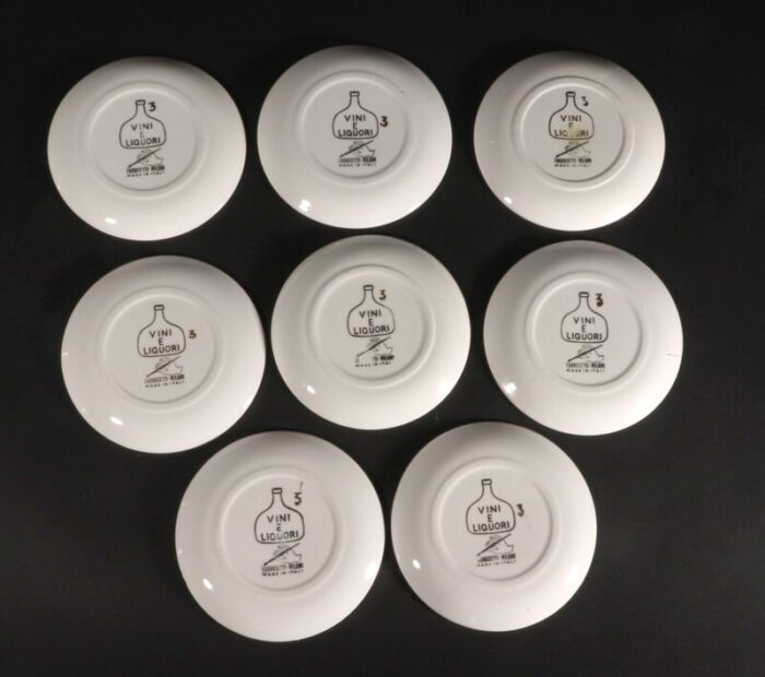 piero fornasetti ceramic barware coasters with vini and liquori pattern 6885