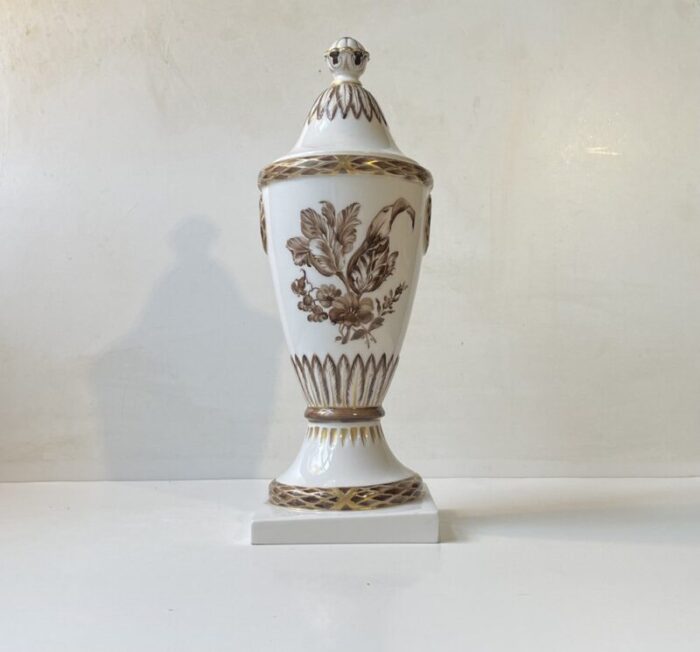 porcelain lidded vase with hand painted motifs from royal copenhagen 1900s 1