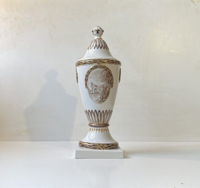 porcelain lidded vase with hand painted motifs from royal copenhagen 1900s 2