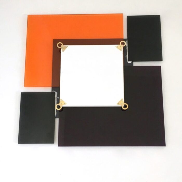 postmodern black and orange wall mirrors attributed to ettore sottsass 1980s set of 2 7