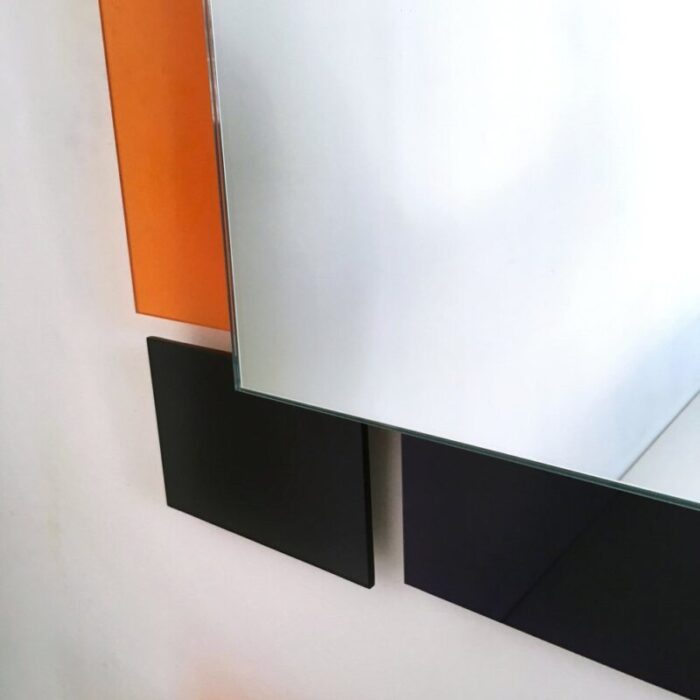 postmodern black and orange wall mirrors attributed to ettore sottsass 1980s set of 2 8