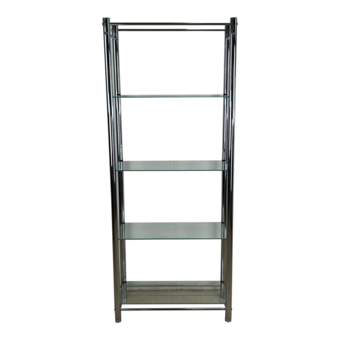 postmodern chrome and glass etagere 0517