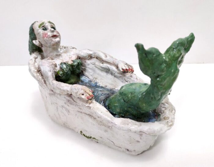 postmodern lacquered earthware mermaid in bathtub italy 1980s 1