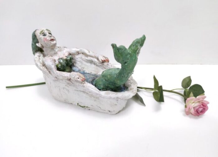 postmodern lacquered earthware mermaid in bathtub italy 1980s 2