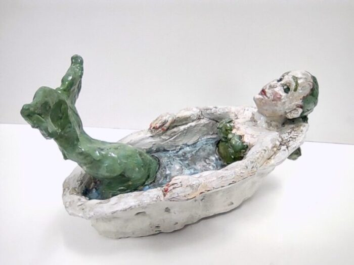 postmodern lacquered earthware mermaid in bathtub italy 1980s 4