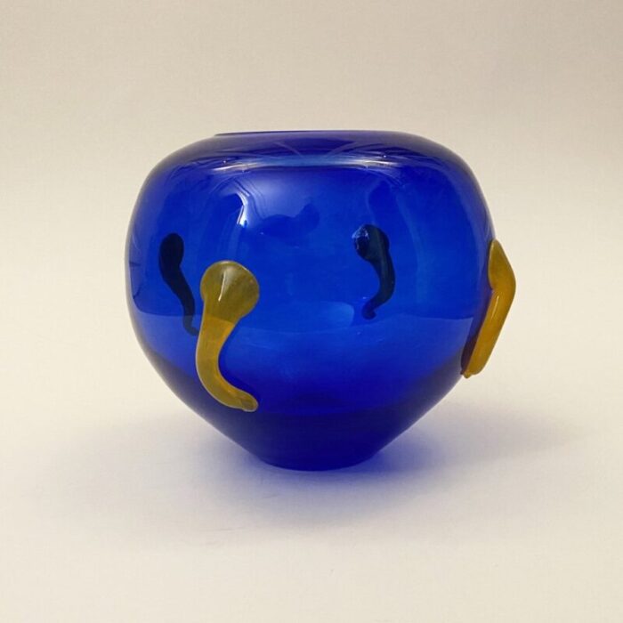 postmodern murano blue glass vase by pierre casenove for la rochere france 1990s 1