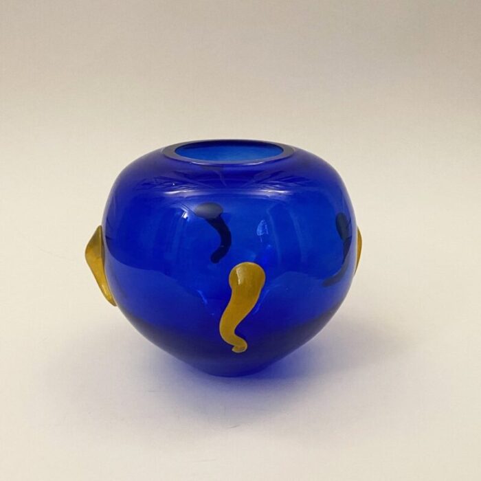 postmodern murano blue glass vase by pierre casenove for la rochere france 1990s 2