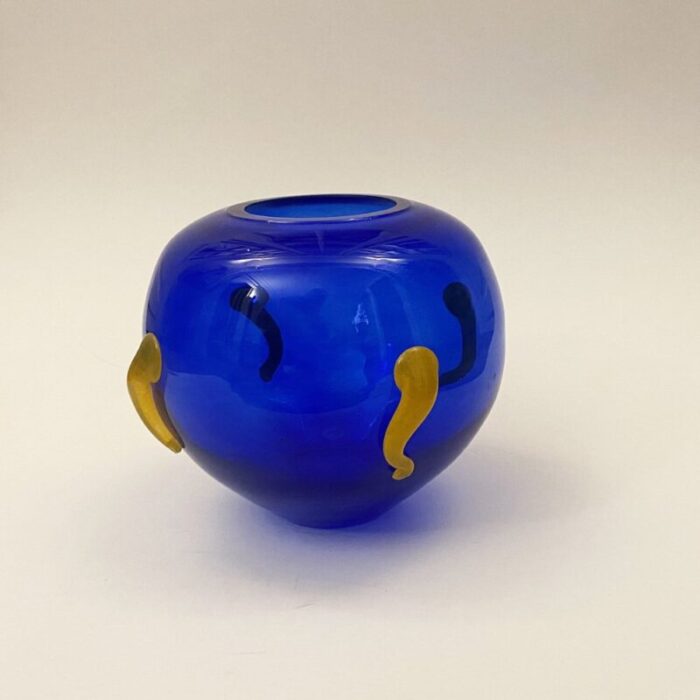 postmodern murano blue glass vase by pierre casenove for la rochere france 1990s 6