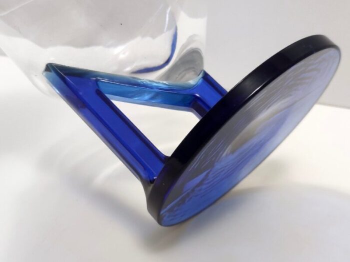 postmodern transparent and blue glass pitcher italy 1970s 9