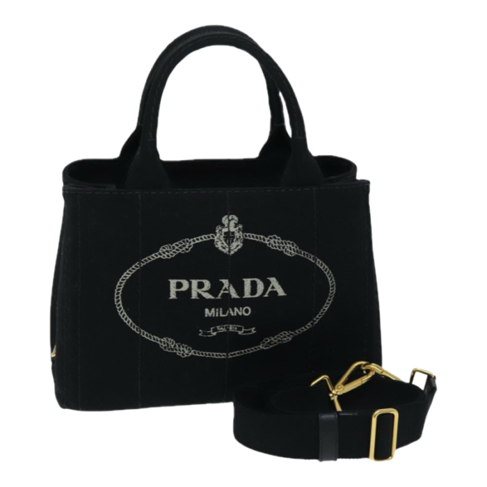 prada canapa pm hand bag canvas 2way black auth am6096a 0678