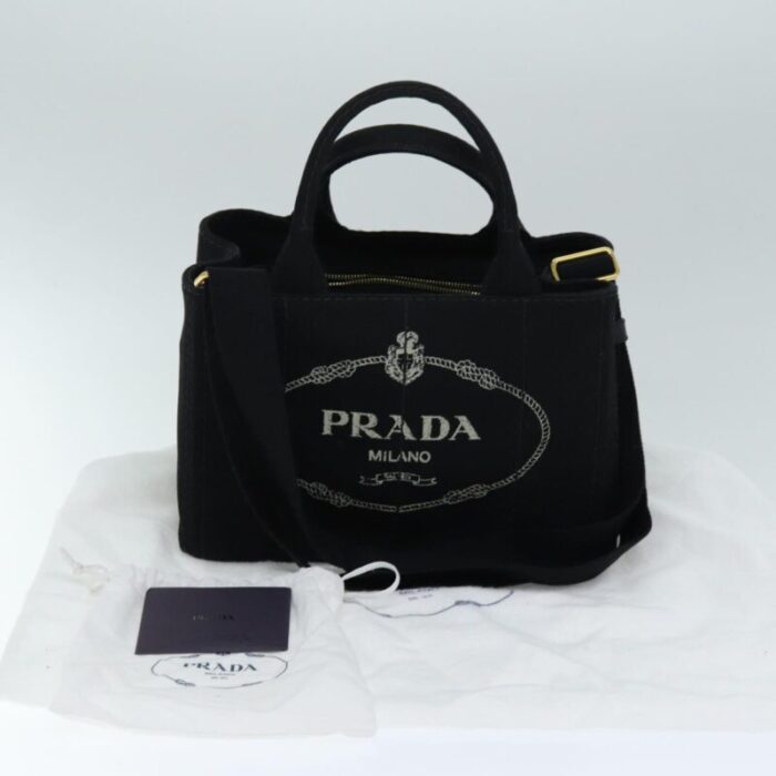 prada canapa pm hand bag canvas 2way black auth am6096a 2329