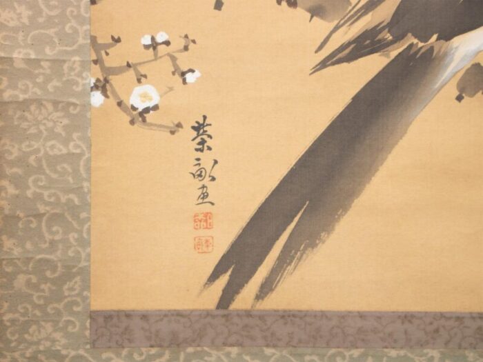 pre 1940 showa era japanese silk watercolor scroll painting the crow and the plum tree 4133