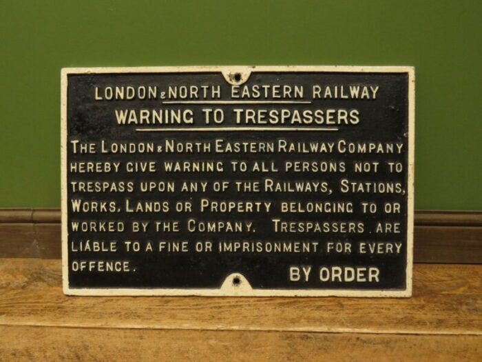 railway trespass warning sign london and north eastern railway 1920s 1