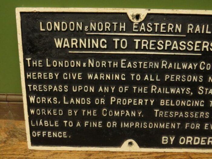 railway trespass warning sign london and north eastern railway 1920s 3