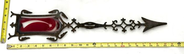 rare authentic circa 1910s antique american cast iron and etched ruby glass hallys comet motif weathervane 22 inches long 2870