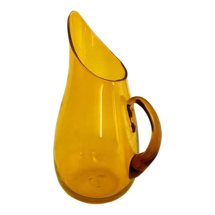 rare mid century modern blenko handblown art glass amber applied handle pointy spout large pitcher 939p by winslow anderson 3636