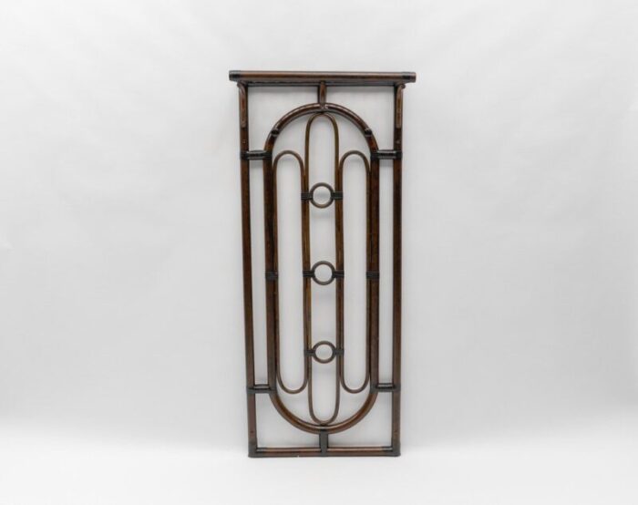 rattan and leather wall coat rack 1960s 1