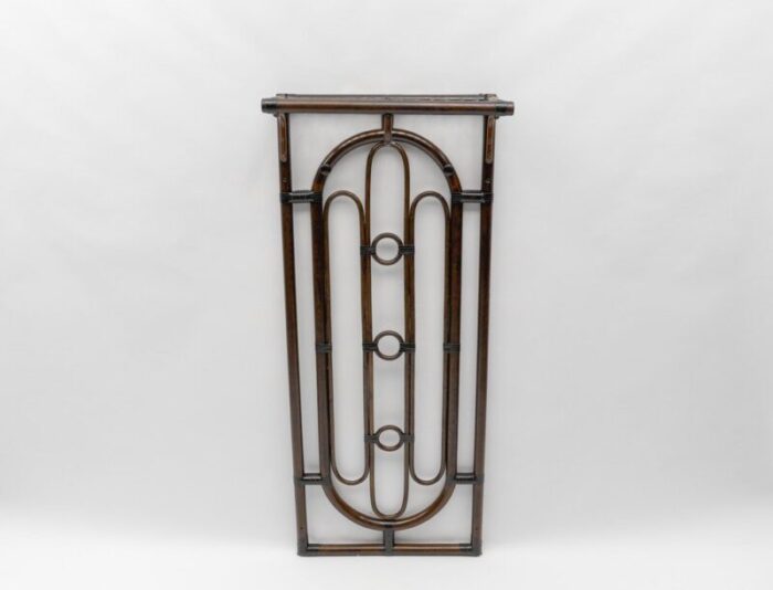 rattan and leather wall coat rack 1960s 2