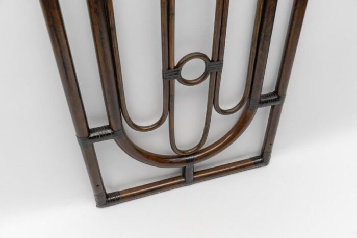 rattan and leather wall coat rack 1960s 5