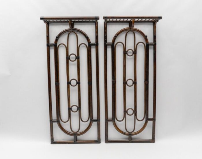 rattan and leather wall coat rack 1960s 7