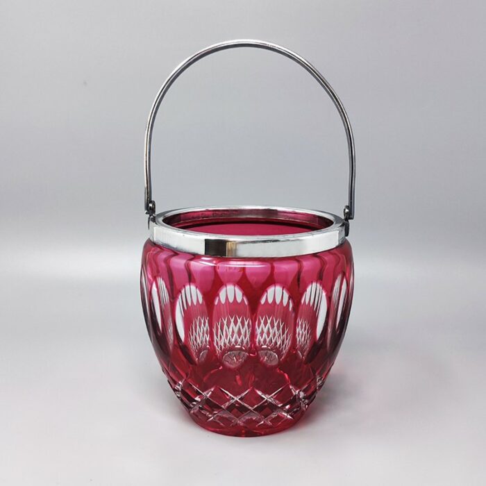 red bohemian cut crystal glass ice bucket italy 1960s 1