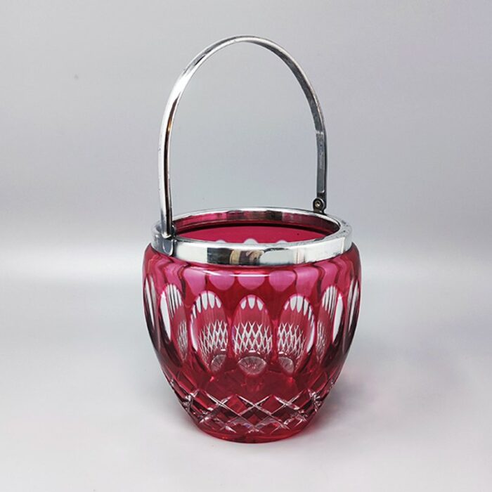 red bohemian cut crystal glass ice bucket italy 1960s 2