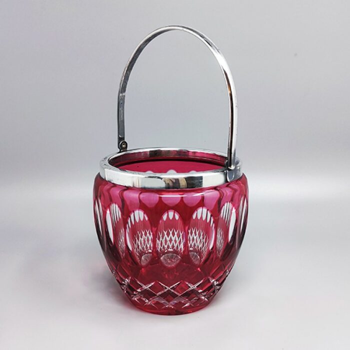 red bohemian cut crystal glass ice bucket italy 1960s 3