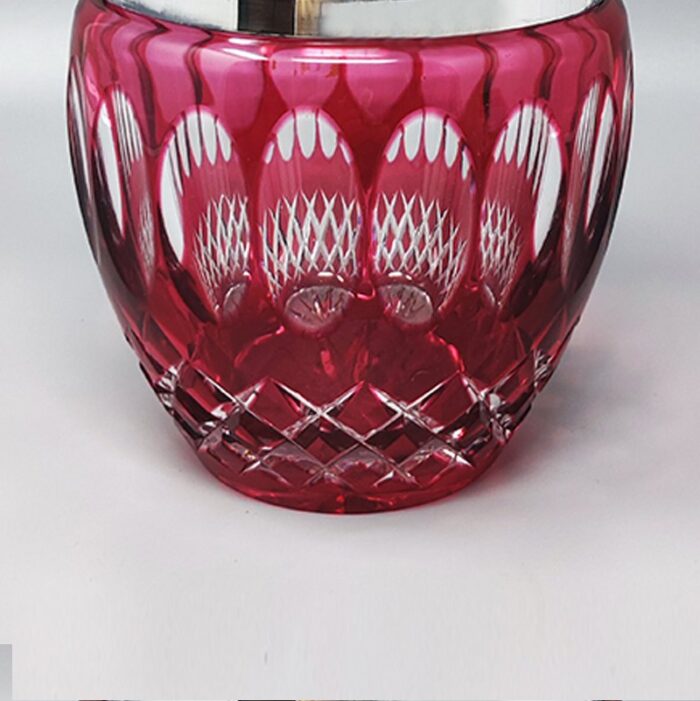 red bohemian cut crystal glass ice bucket italy 1960s 5