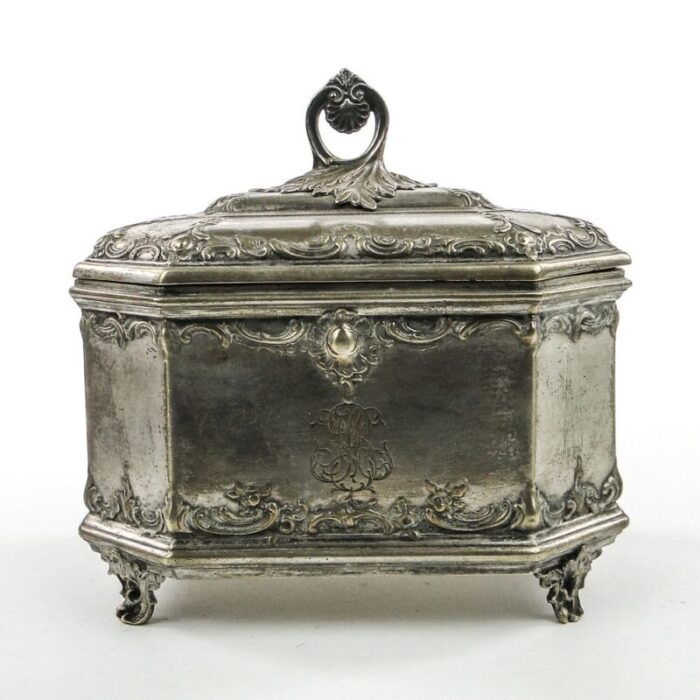 rococo sugar bowl in plated brass from norblin warsaw poland 1900s 1