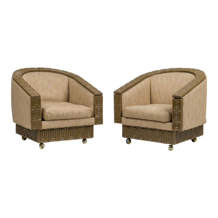 romweber mid century american limed oak and upholstered revolving club armchairs a pair 8291