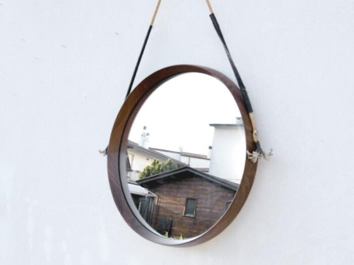 round teak mirror 1960s 2