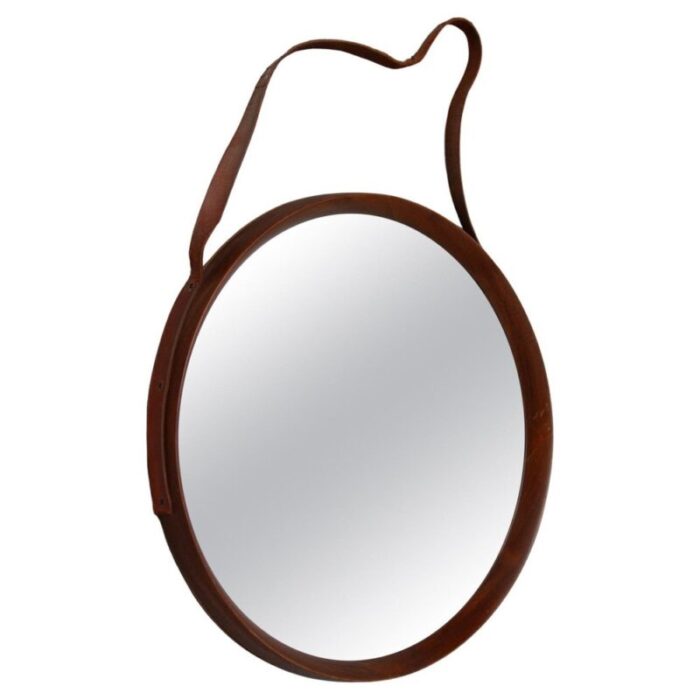 round wall hanging mirror in teak 1960s 1