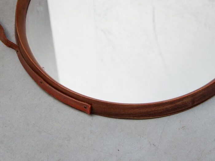 round wall hanging mirror in teak 1960s 5