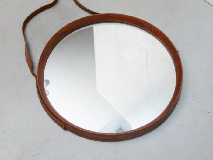 round wall hanging mirror in teak 1960s 6