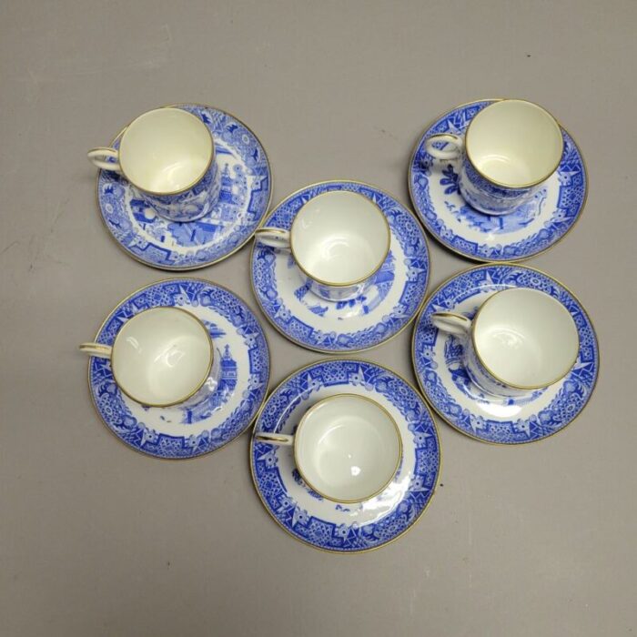 royal worcester blue willow demitasse or tea cups and saucers set of 6 1091