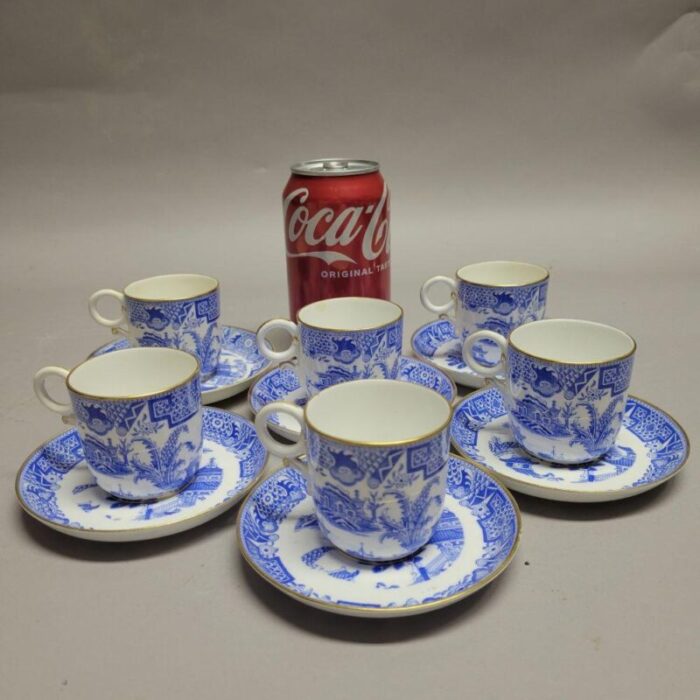 royal worcester blue willow demitasse or tea cups and saucers set of 6 7237