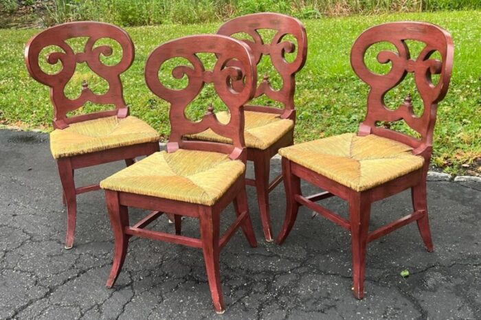 rustic painted farmhouse biedermeier style rush seat dining chairs set of 4 4993