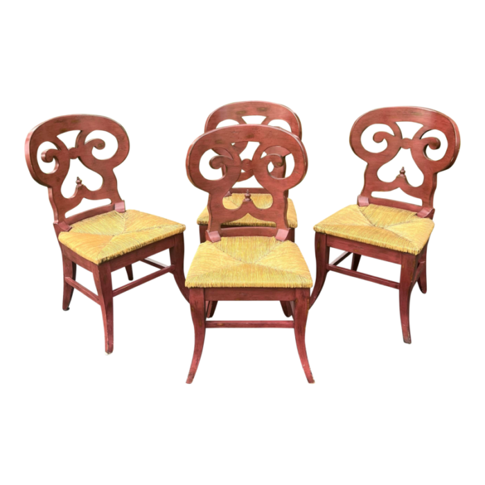 rustic painted farmhouse biedermeier style rush seat dining chairs set of 4 6785