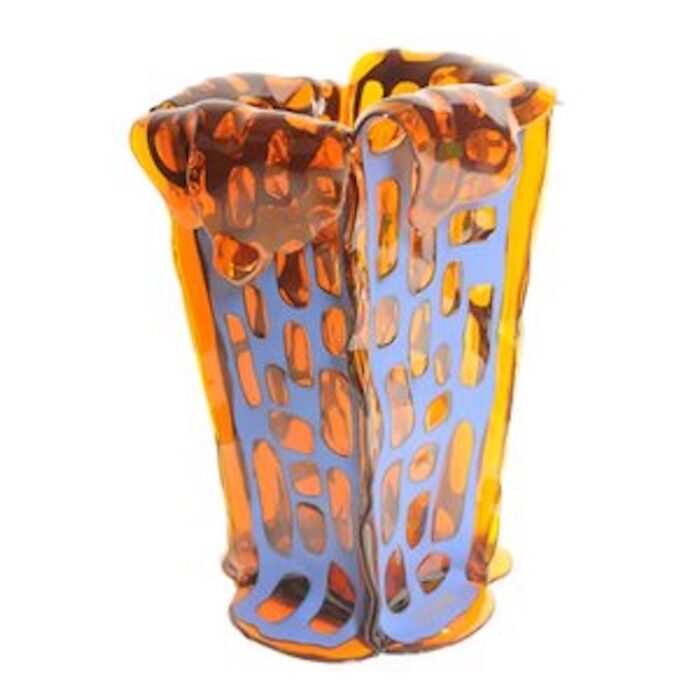 sagarana vase in orange and blue leather by fernando humberto campana for corsi design factory 2