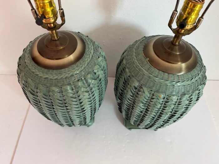 sage green wicker lamps a pair 4200