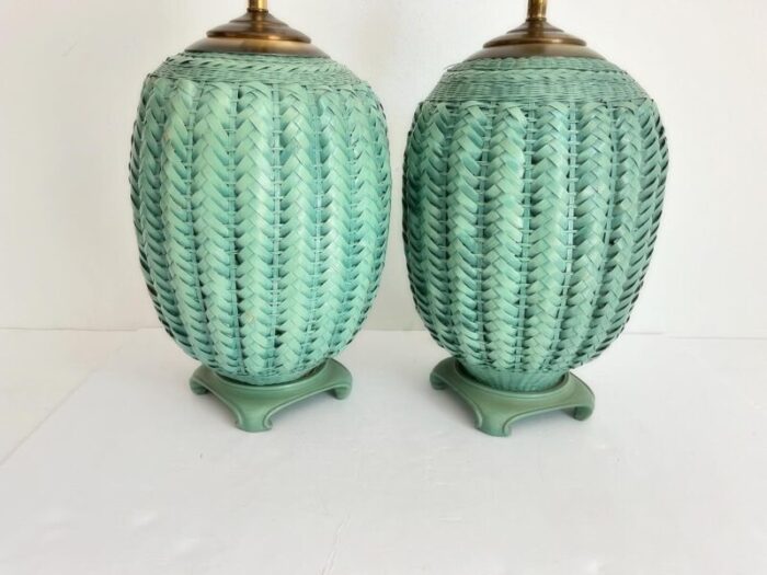 sage green wicker lamps a pair 8430