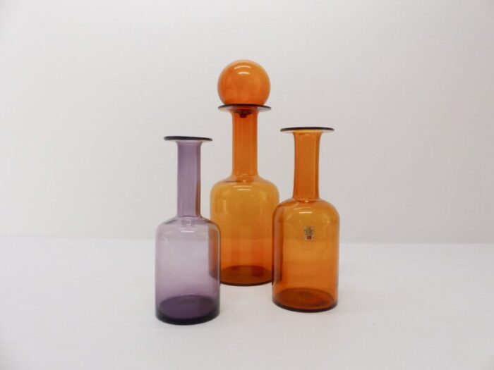 scandinavian bottles by otto brauer for holmegaard 1960s set of 3 1